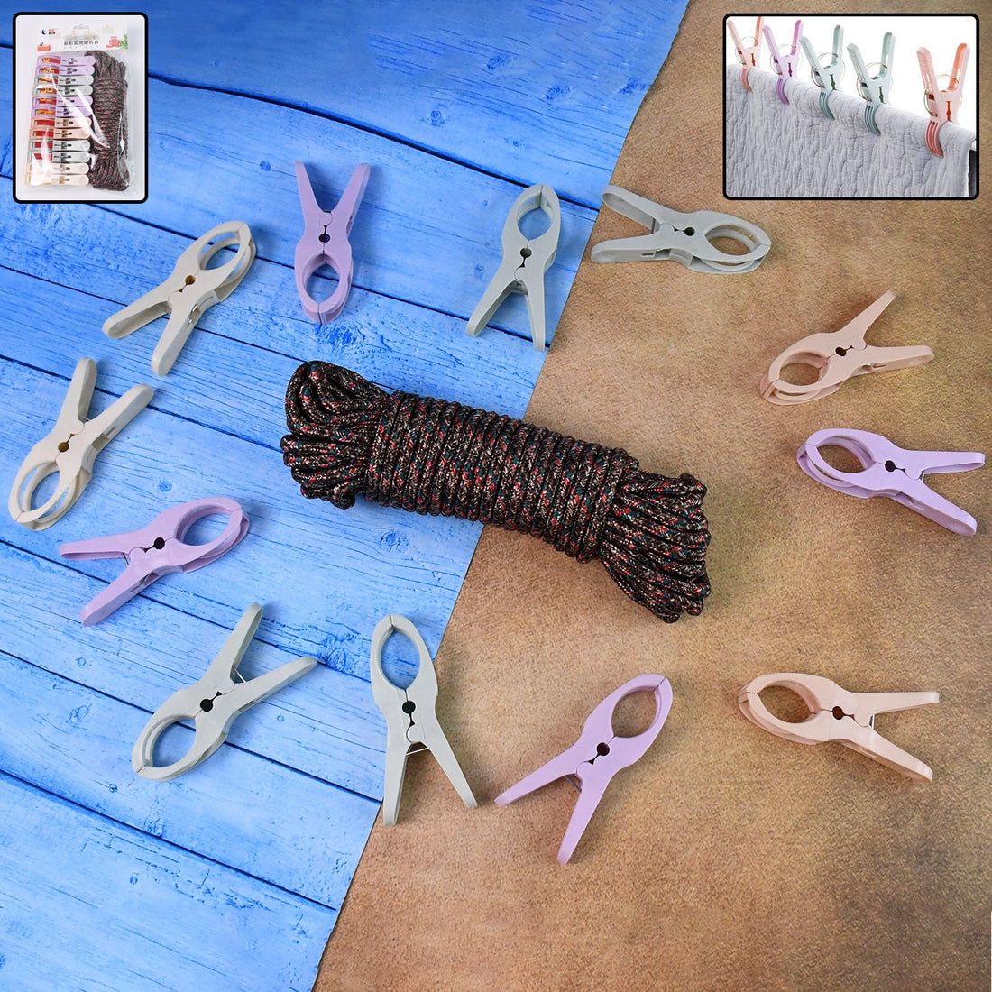 Cloth Drying Rope with 12 Clips