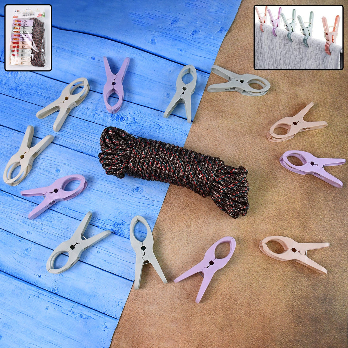 Cloth Drying Rope with 12 Clips