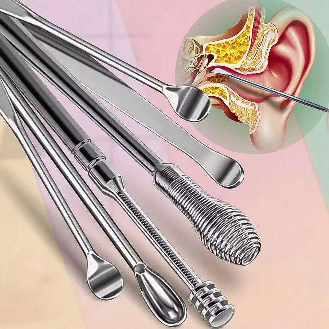 Ear Wax Cleaner Kit, 6 in 1 Reusable Tools with Pouch