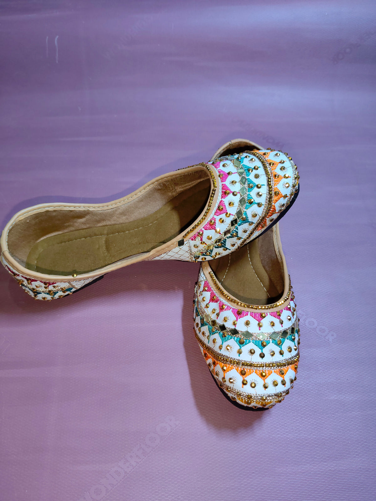 Handmade Multicolor Embroidered Juttis - Traditional Ethnic Punjabi Footwear for Women