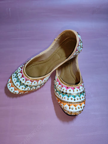 Handmade Multicolor Embroidered Juttis - Traditional Ethnic Punjabi Footwear for Women